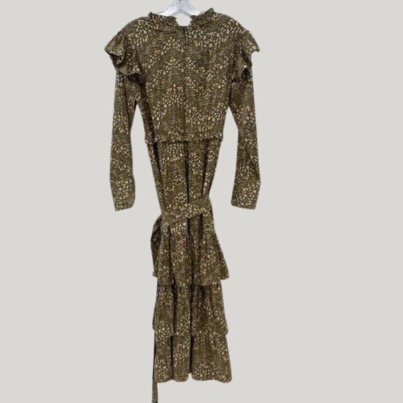 Renata Gasparian Wellesley Belted CC-Collar Dress — Green Multi Print, Size M - Picture 2 of 7